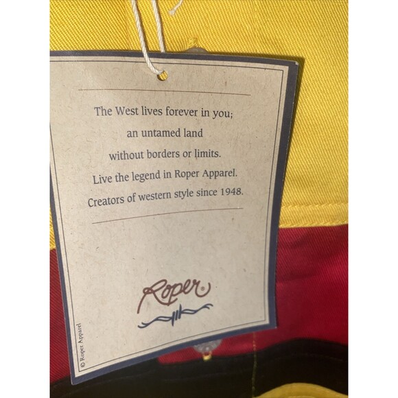 Roper Western Shirt Cowboy Large Yellow Red Vintage 90s Embroidered Striped - Picture 14 of 16